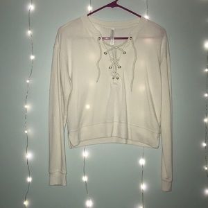 cropped sweater with tie front